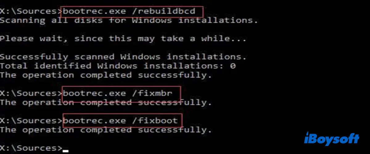 How to fix error code 0xc0000225 by rebuilding BCD
