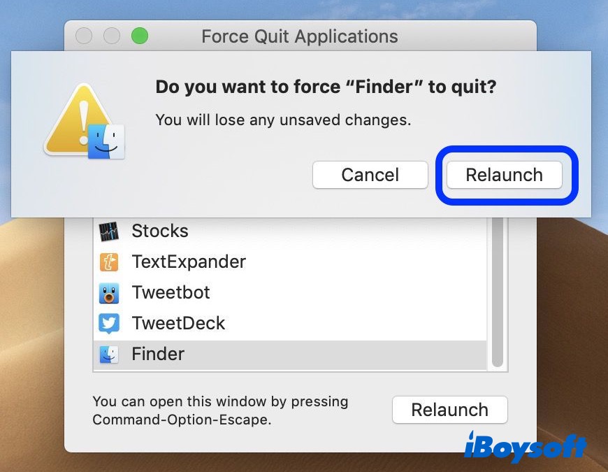 force quit Finder using keyboard shortcuts