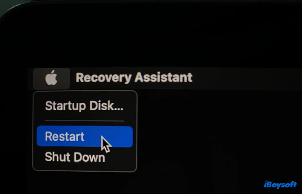 Click Restart to exit Recovery Mode on Mac