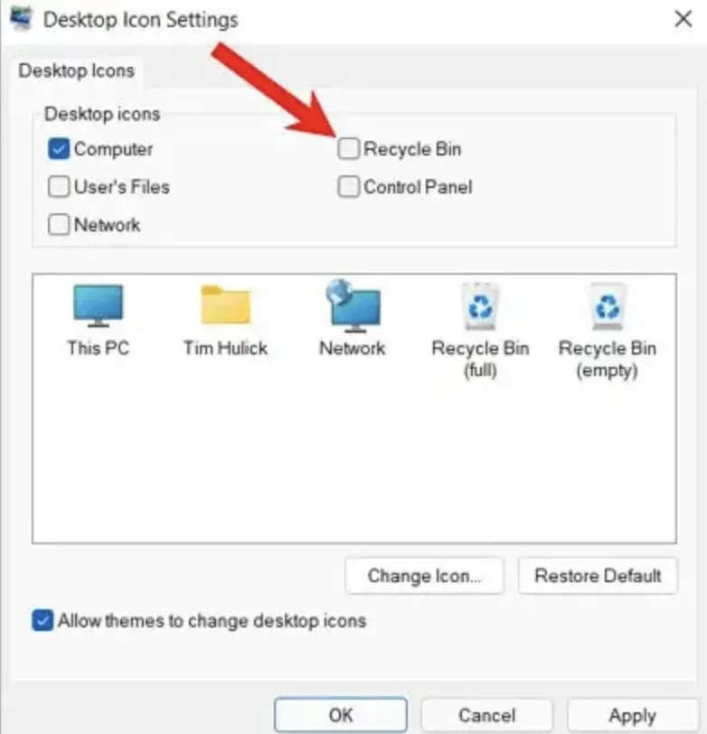 Remove Recycle Bin from desktop Windows 10