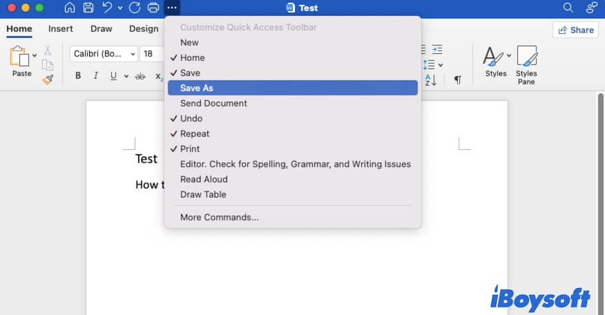 save as Word document in Microsoft Word on Mac