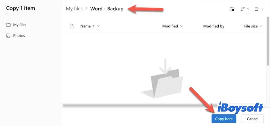 faire une copie d'un document Word dans OneDrive