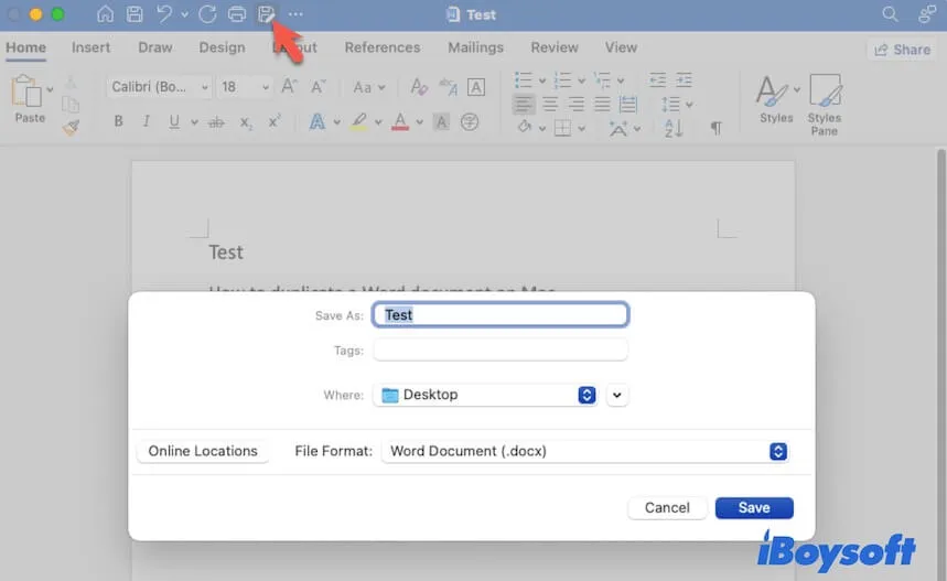duplicate a Word document in Microsoft Word on Mac