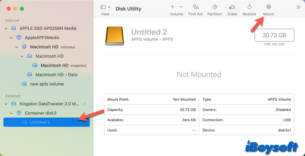 force mount drive in disk utility