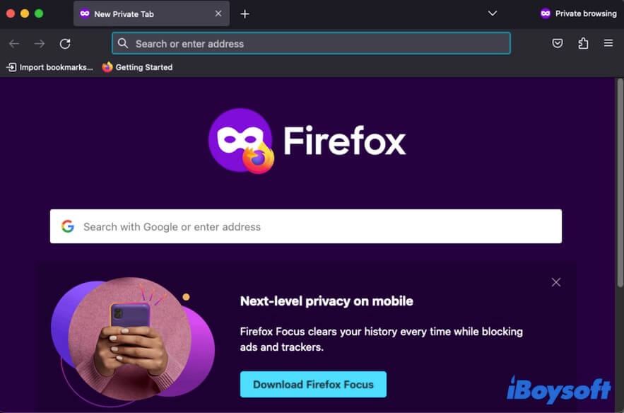 Firefox private browsing window on Mac