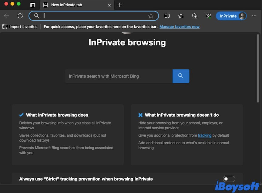 Microsoft Edge private browsing window