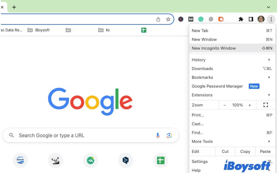 Open a private browser on Mac Chrome