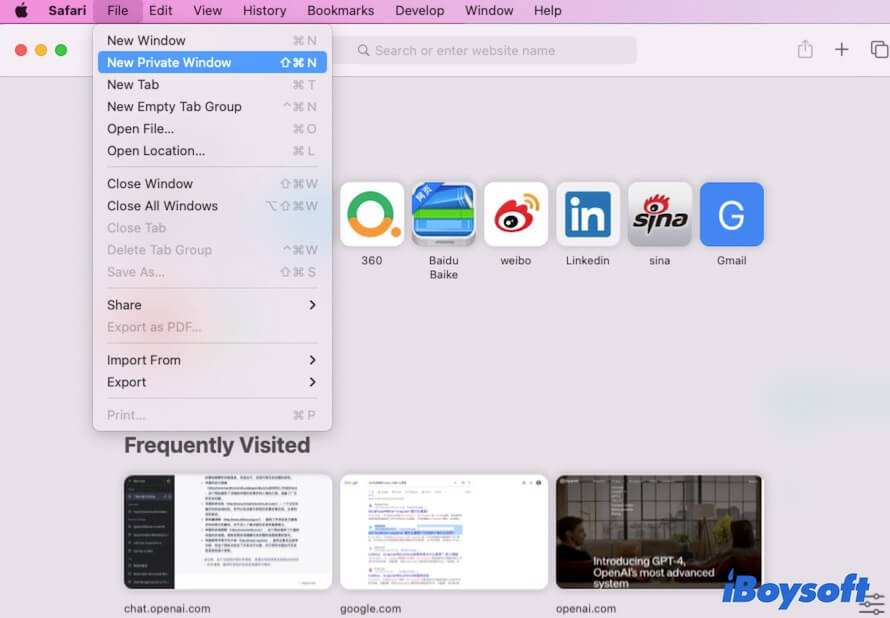 Open a private browser on Mac Safari