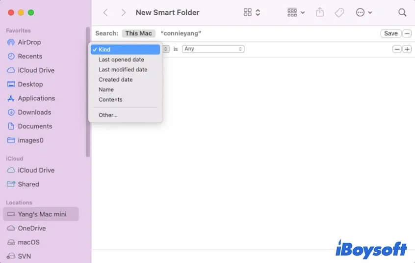 set criteria for the new Smart folder