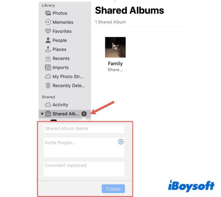 create a shared album in the Photos app