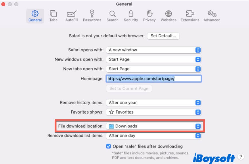 alterar a localização de downloads do Safari para limpar a área de trabalho do Mac