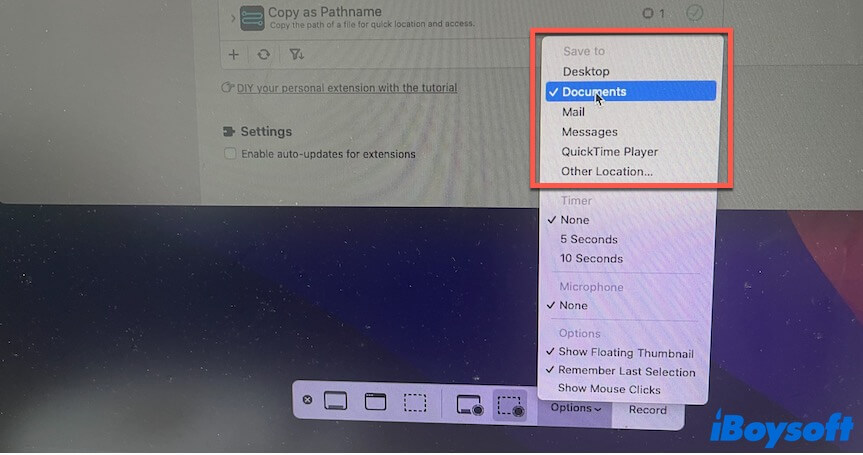 ändern Sie den Speicherort von Bildschirmaufnahmen, um Symbole auf dem Mac-Desktop zu entfernen
