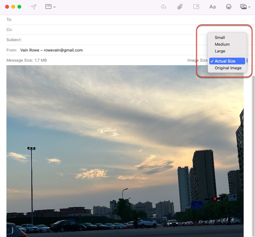 Cómo redimensionar una imagen en la aplicación de correo en Mac