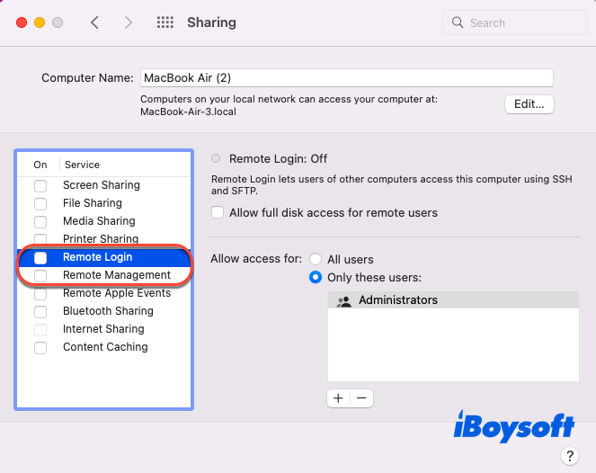 Disable remote access and sharing
