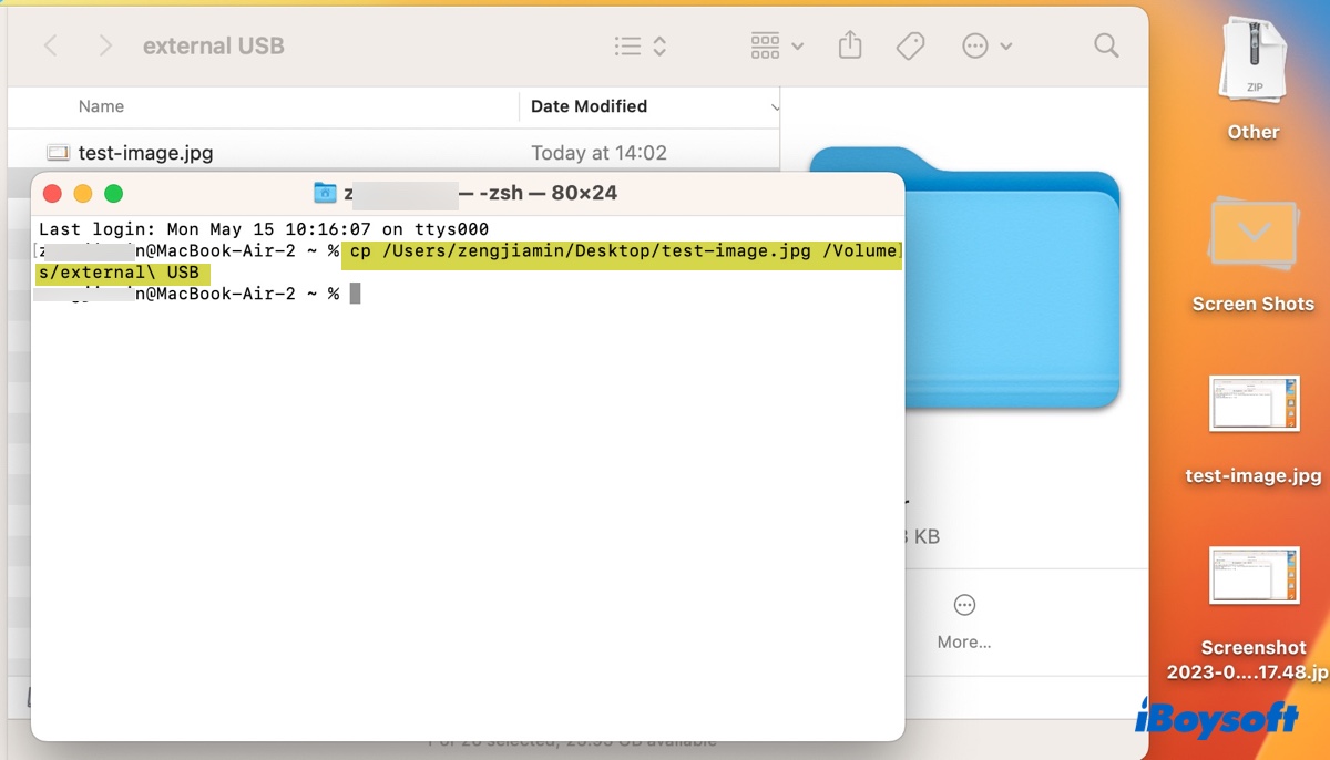 Copy files from Mac to external hard drive using Terminal