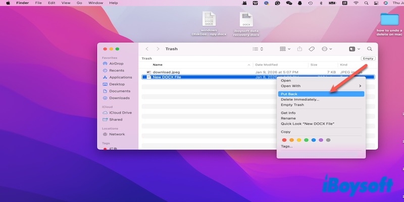 restaurar archivos eliminados de la papelera para deshacer eliminación