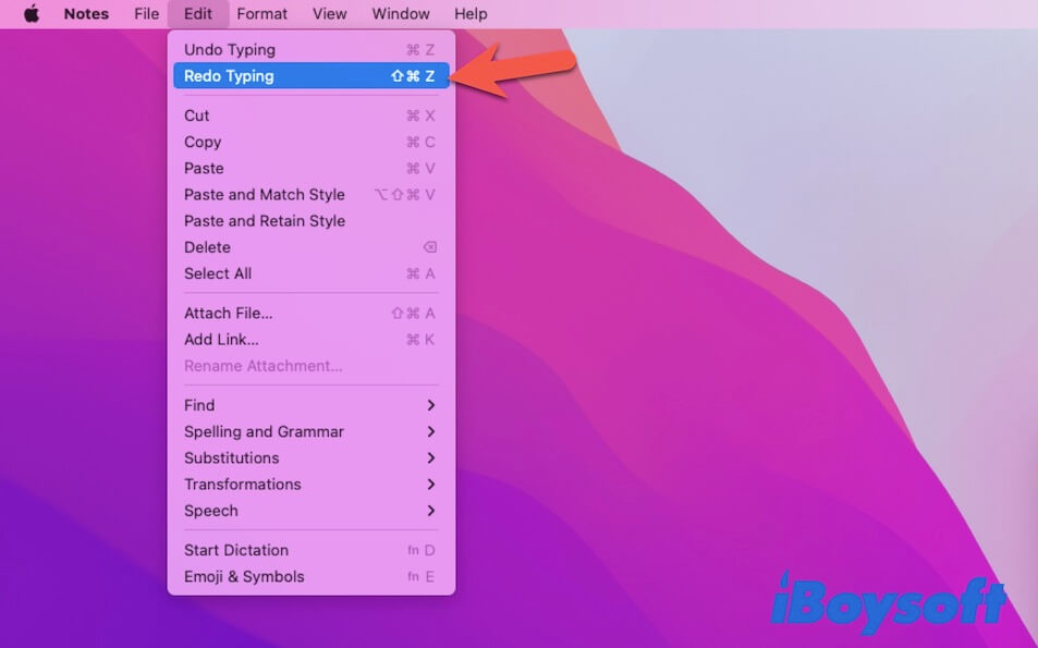 redo on Mac with the Edit menu