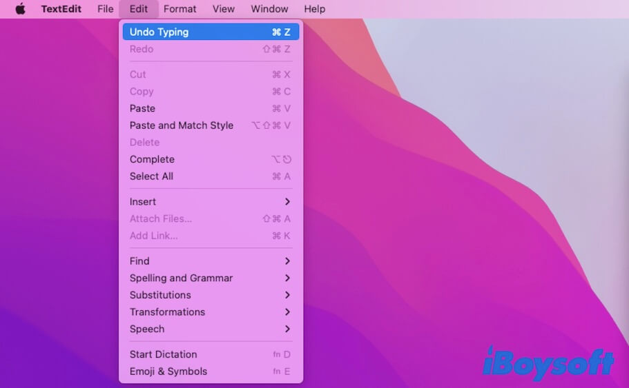 undo on Mac with the Edit menu