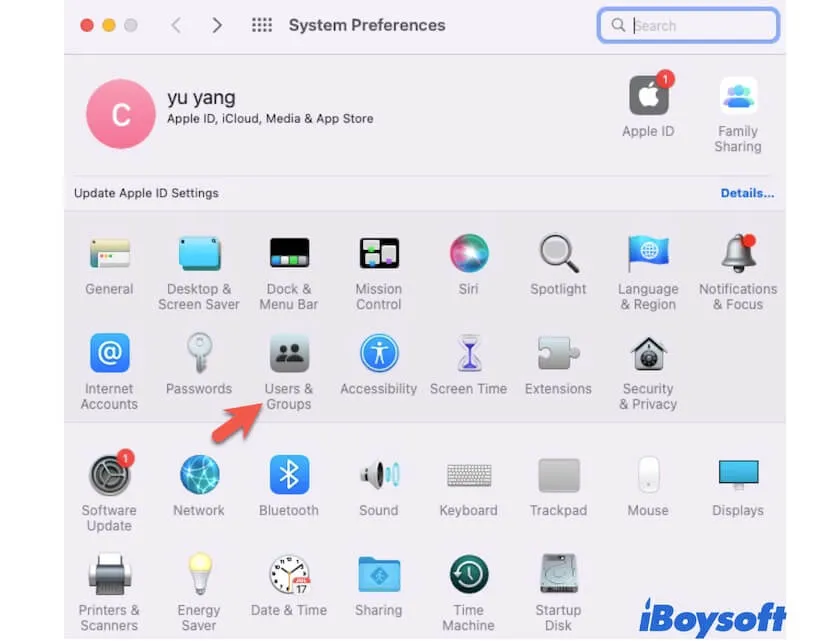 open Users and Groups in System Preferences