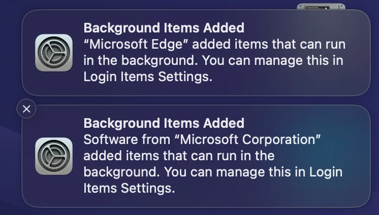 Microsoft Edge added items that can run in the background