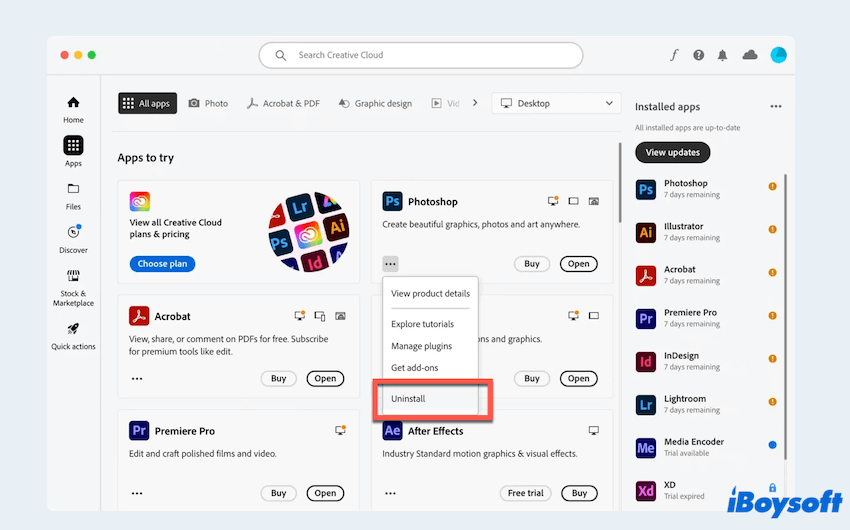 Uninstall Photoshop with Adobe Creative Cloud