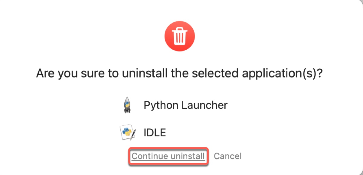 Bestätigen Sie die Deinstallation von Python