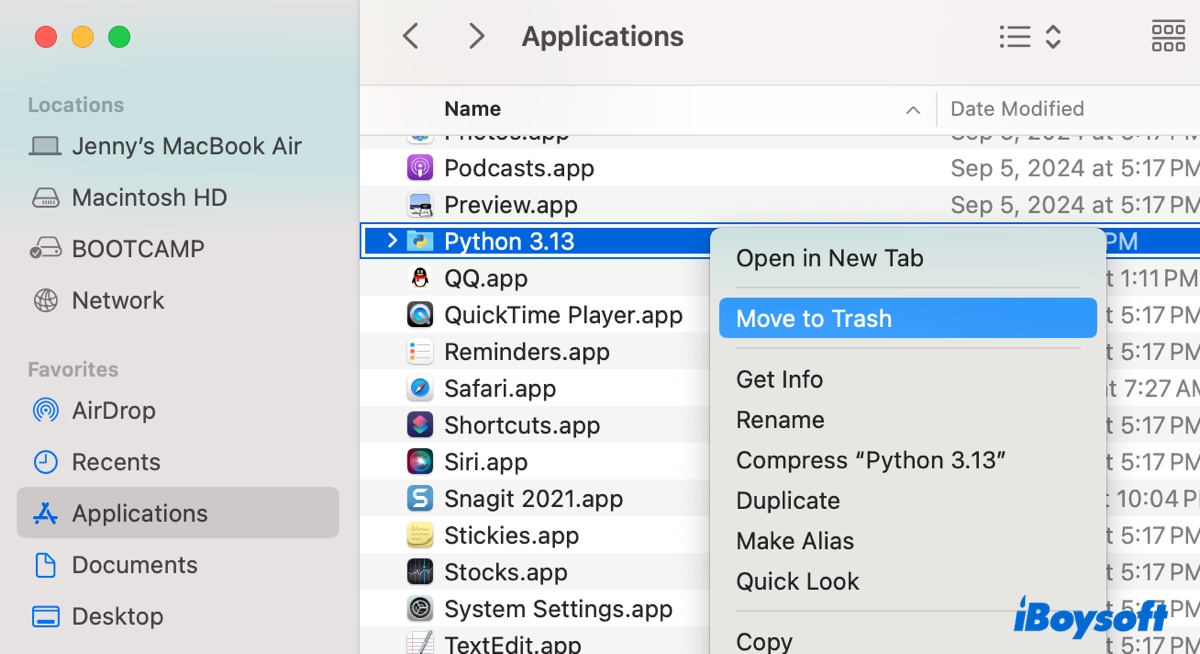 Delete the Python app from the Applications folder