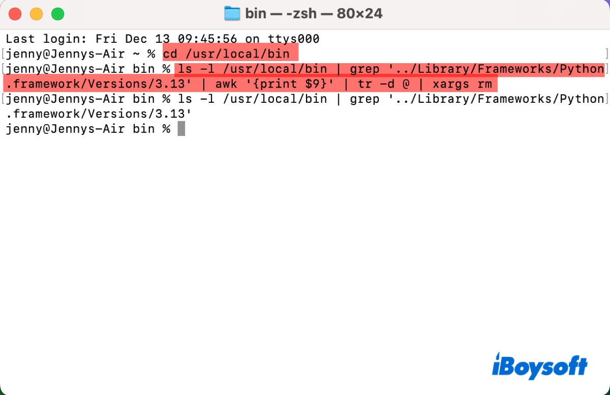 Löschen von symbolischen Links von Python im Terminal