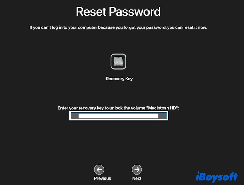 reset password with recovery key