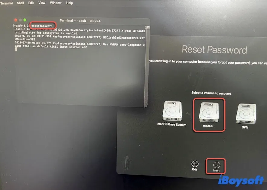reset password with Terminal in macOS Recovery