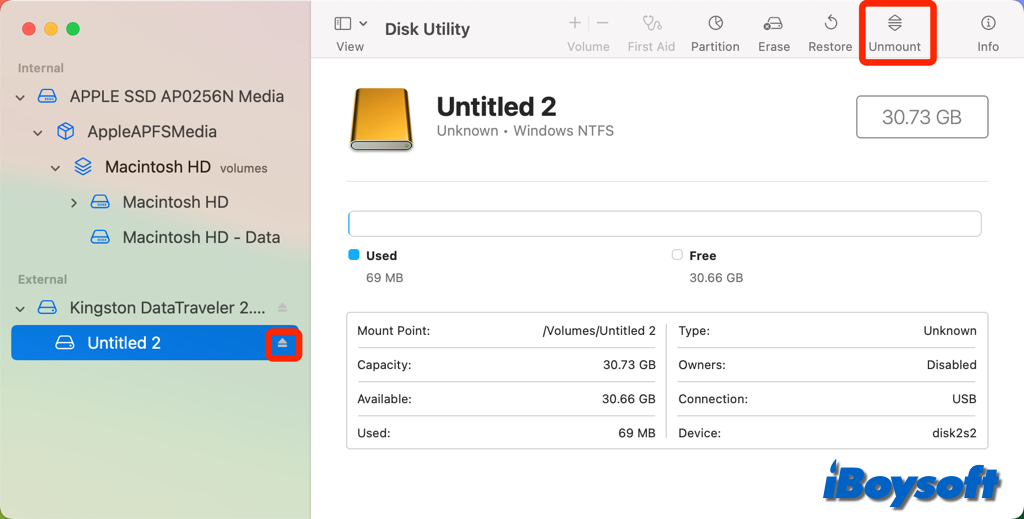 unmount drive in disk utility
