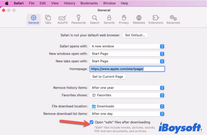 set Safari preferences to allow automatically unzipping compressed files