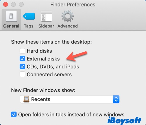 show external drive on Mac desktop