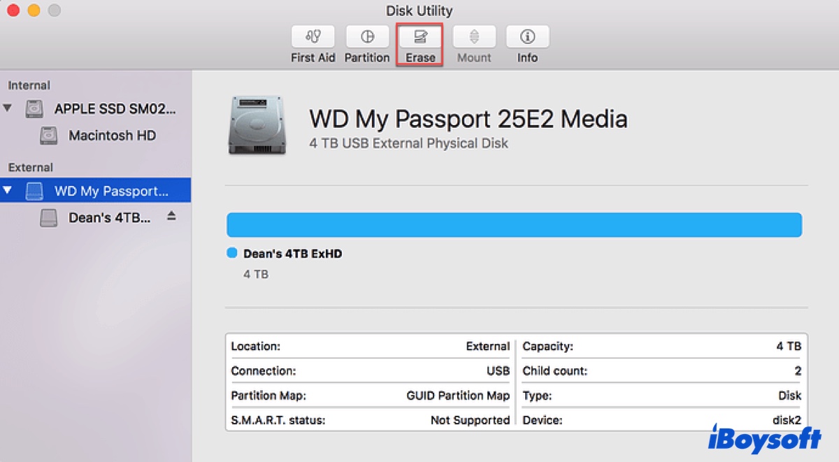 How to format WD My Passport for Mac in Disk Utility