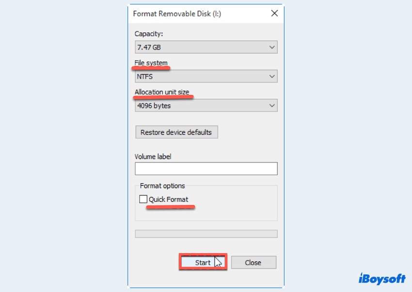 Clean a USB drive by File Explorer