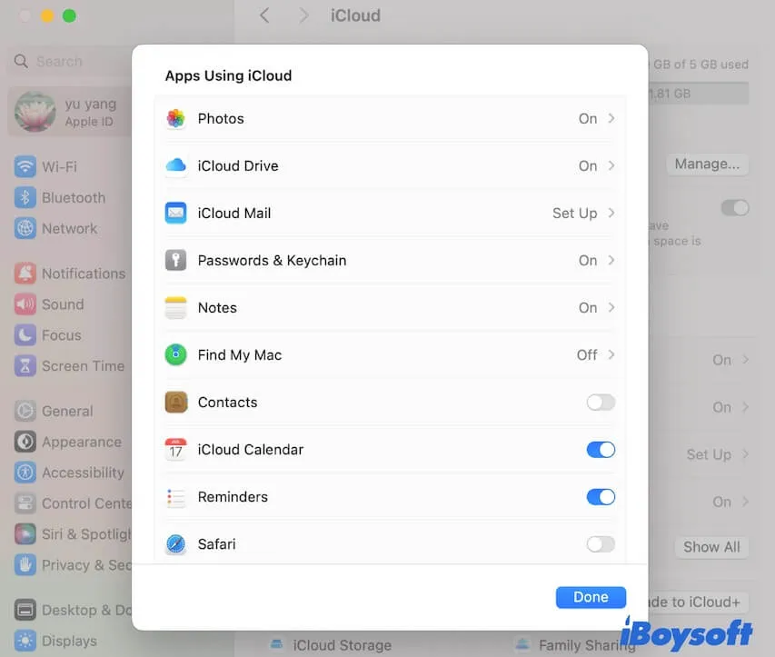 reset iCloud settings on Mac
