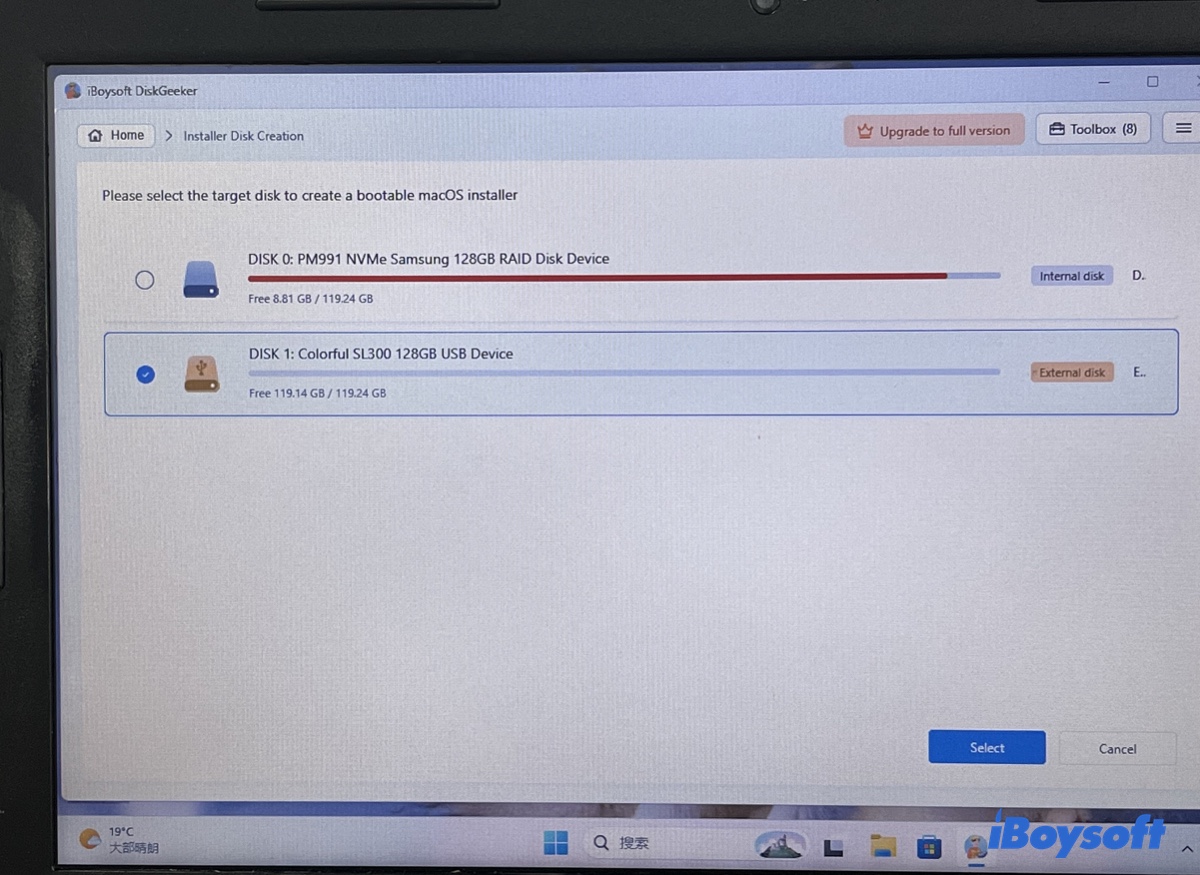 Select an external USB