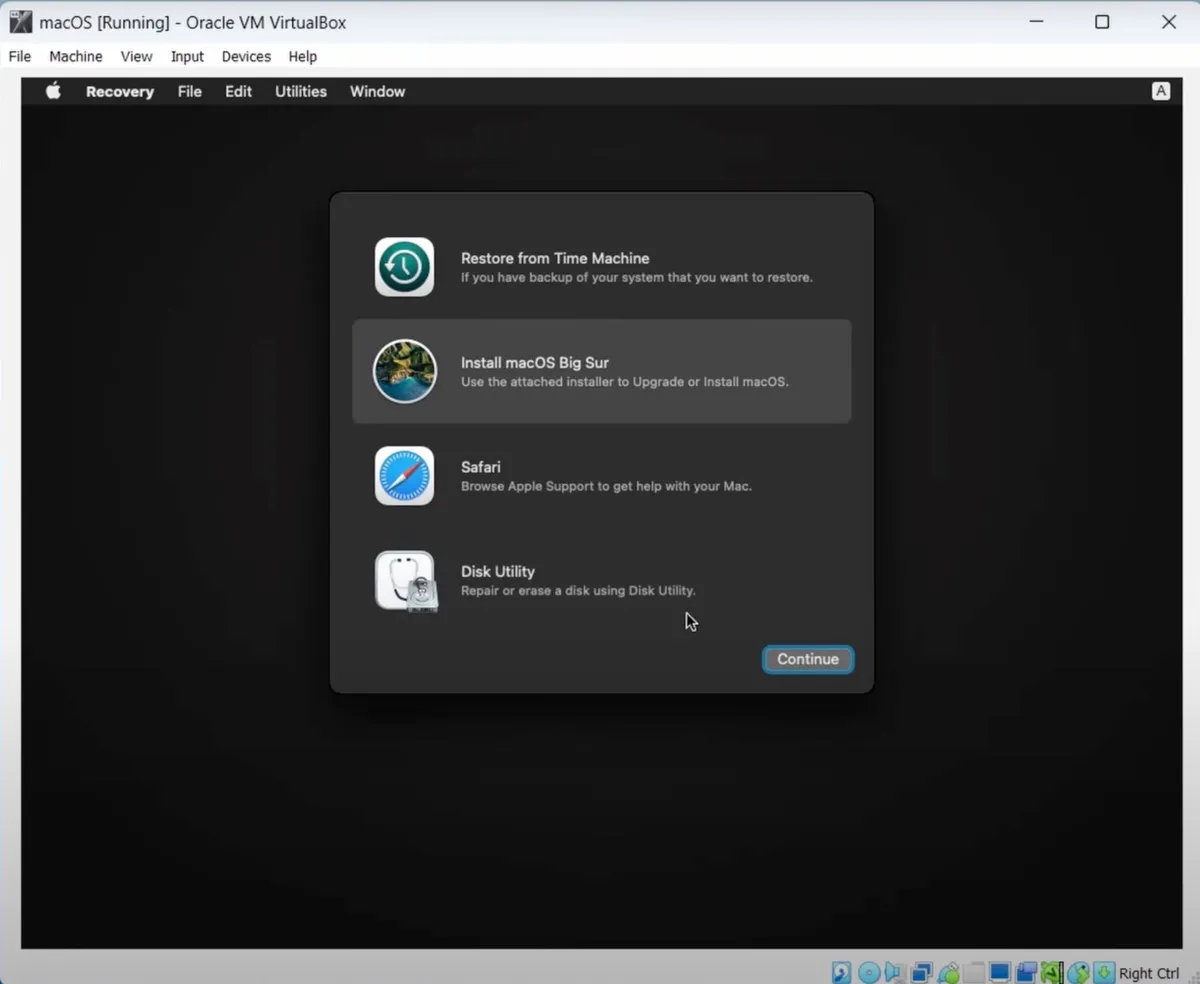 Klicken Sie auf macOS installieren, um das System auf VirtualBox zu installieren