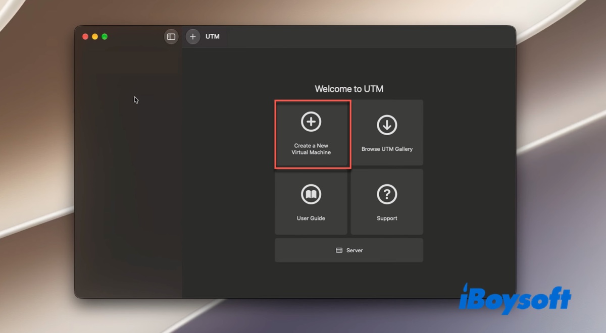 Start to create a new virtual machine in UTM