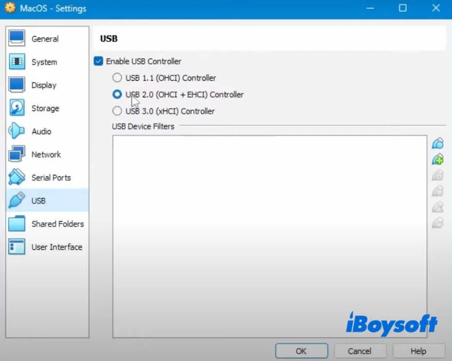 edit USB settings for the VM in VritalBox