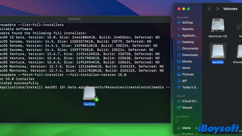 glisser-déposer l'installateur Sequoia dans le terminal