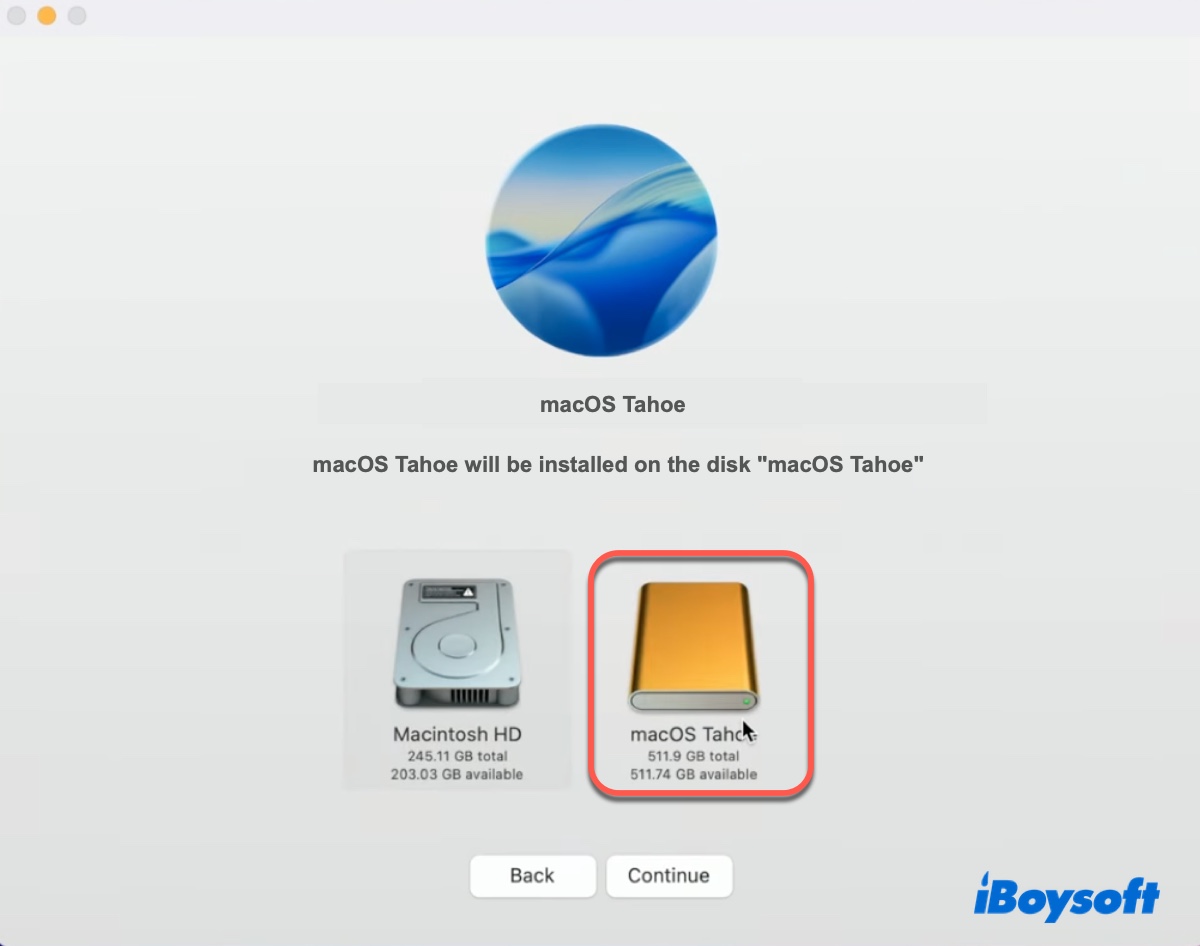 Choose your external drive as the destination drive