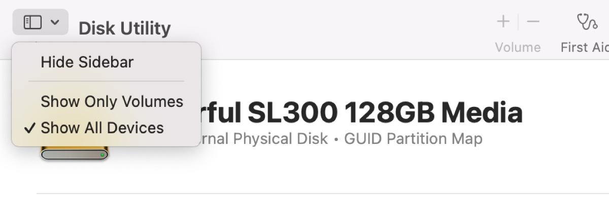Show All Devices in Disk Utility