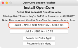 Install OpenCore Legacy Patcher into your internal hard disk