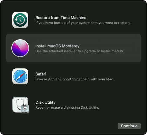choose Install macOS Monterey in the main menu