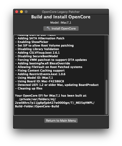 click Install OpenCore in Build and Install OpenCore window