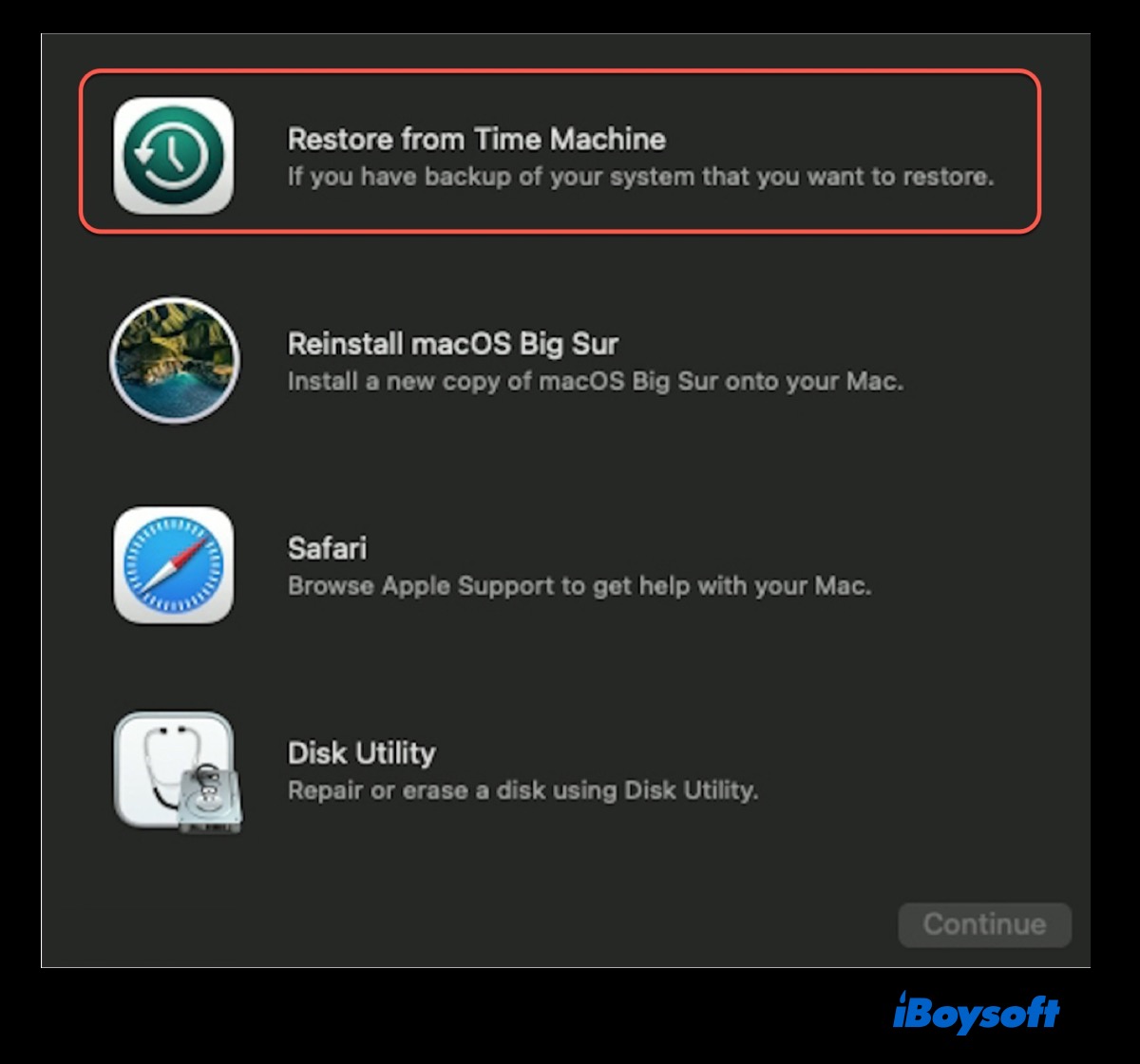 restore with Time Machine backup