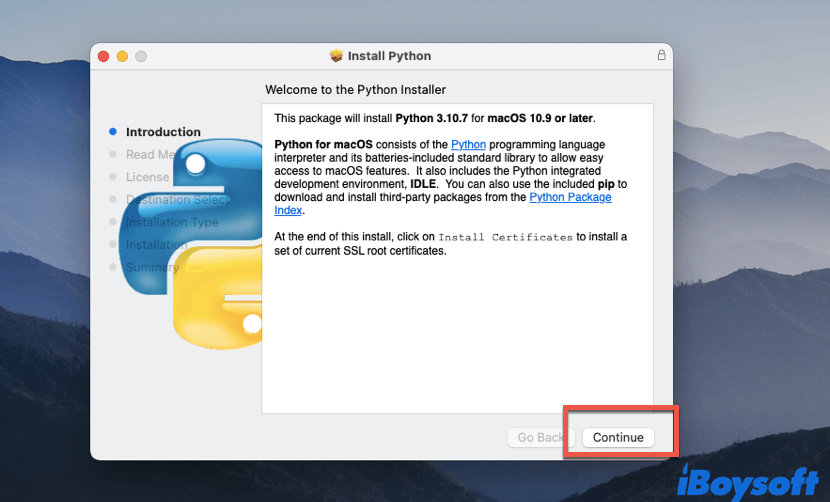 follow the instructions to install Python on Mac