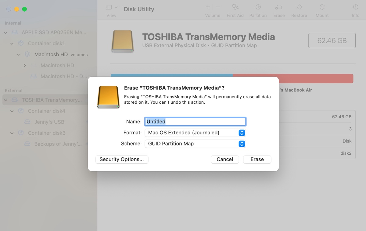 Löschen Sie Ihr USB-Laufwerk, um es für das macOS Sonoma-Installationsprogramm vorzubereiten