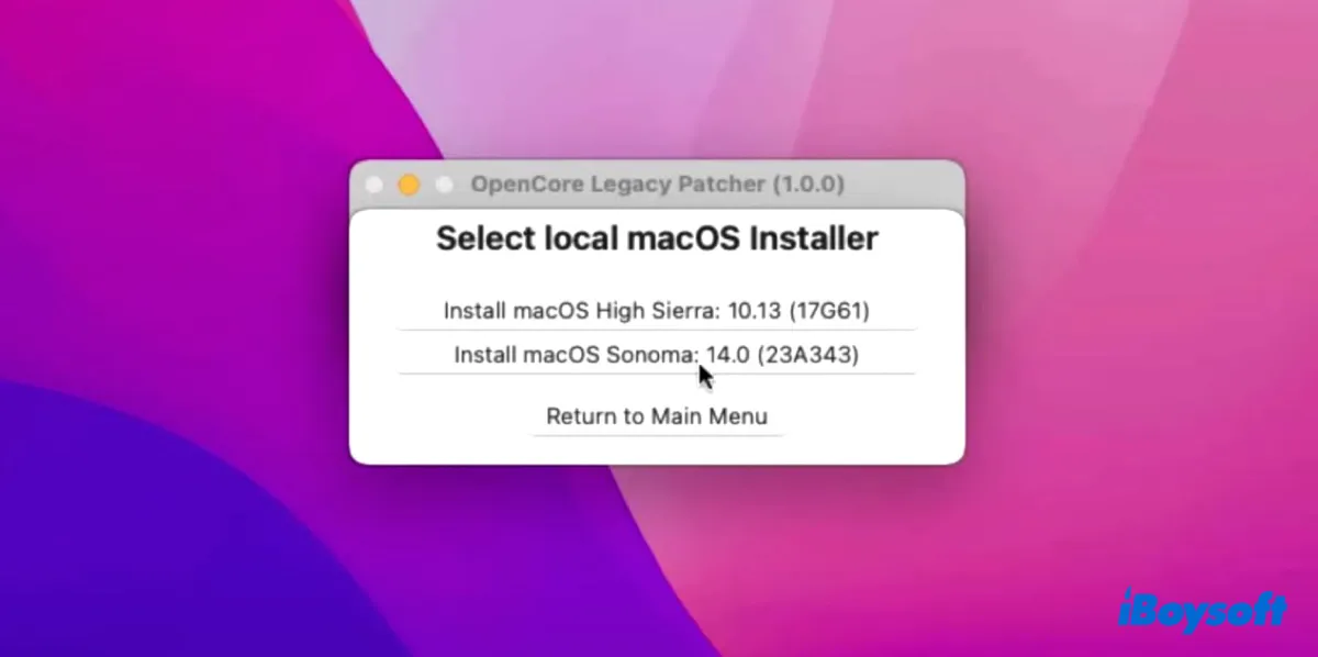 Selecione o instalador do macOS Sonoma